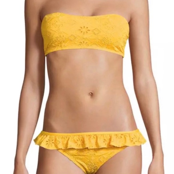 kate spade New York Eyelet Lace Ruffle Bikini, yellow, med top & sm bottoms - Picture 1 of 4